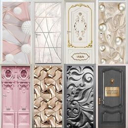 Wall Stickers Pearl Abstract Lines Door Decor Bedroom Entrance Boys Girls Room 3D Wallpaper Pink White Selfadhesive Home Decals 230717