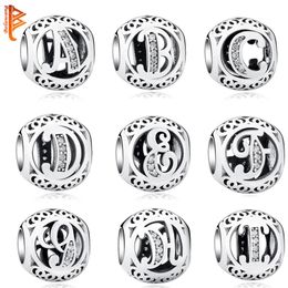 Authentic 925 Sterling Silver Crystal Alphabet A-Z Letter Charms Beads Fit Original Pandora Bracelet Necklace DIY Jewellery Making Q240W