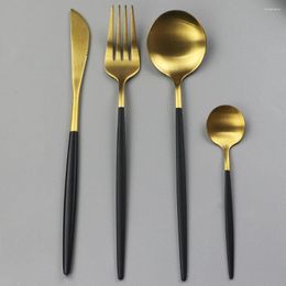 Dinnerware Sets Western Black Gold Set 18/10 Stainless Steel Cutlery Knife Fork Spoon Tableware Kitchen Dinner Silverware