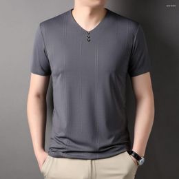 Men's T Shirts Men's Short-Sleeved T-Shirt V-Neck Brocade Jacquard Summer Dress Trend Casual Cool Breathable Half-Sleeve Top