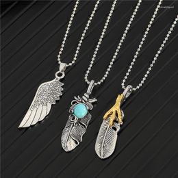 Pendant Necklaces 1PC Vintage Feather Wing Leaf Big Necklace For Men Women European Punk Metal Eagle Claw Male Choker Jewellery N128