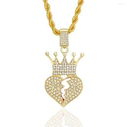 Pendant Necklaces 2023 Luxury Copper Zircon Crown Love Chain Necklace Hip-Hop Style Fashion Woman Man Broken HeartStreet Jewellery