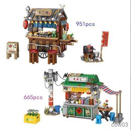 Blocks Mini Blocks Takoyaki City Street View Bricks Hong Kong Style Stall Food Store Xmas Gifts Sets Toys Kids Adult R230718