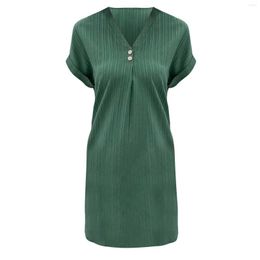 Casual Dresses Fashion Ladies V Neck Short Sleeve Solid Color Pullover Slip Midi Dress Surplice Summer For Women