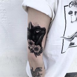 Black Cat Fake Tattoo Stickers For Men Women Arm Body Flash Decals Cool Temporary Tatoos Animal Tattos Waterproof Stickers