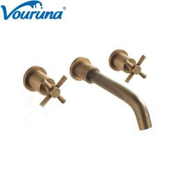 VOURUNA Antique Brass wall mount hole faucet bathroom Cold Basin Mixer Taps243A