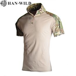 HAN WILD T-shirt Camouflage Shirt Short Sleeves Men Hiking Shirt Combat T-shirt Military Clothing Elastic Cloth Breathable