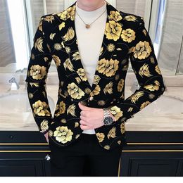 Men's Suits & Blazers Party Suit Jacket For Men Rose Pattern Silver Gold Stage Costumes Fashion Casual Blazer Dress Autumn Ar207i