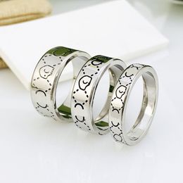 Rings Women Men Band Ring Designer Ring Fashion Jewelry Titanium Steel Single Grid Rings Skull 3mm 6mm 9mm Width Silver Color Optional Size5-11
