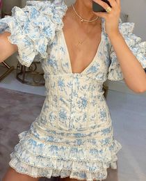 Basic Casual Dresses High Quality 2023 Ruffle Light Blue Women Mini Dress 230718