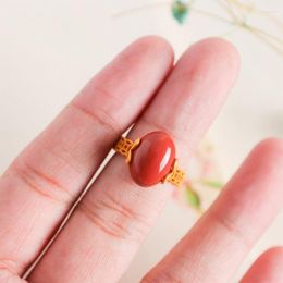 Cluster Rings Red Jade Amulet Natural Real Luxury Carved Stone Designer Gemstones Jewelry Gemstone Adjustable Ring Women 925 Silver