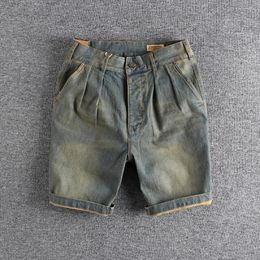 Men's Shorts Vintage Washed Distressed Design Denim Loose Fit Straight-Leg Versatile Mid-Length Jeans
