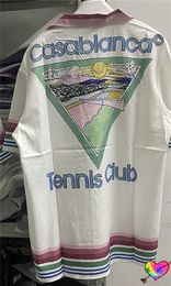 Mens Casual Shirts Sports Stripes Casablanca 1 Tennis Club Shirt Silk CASA Short Sleeve Hawaiian Top 230718