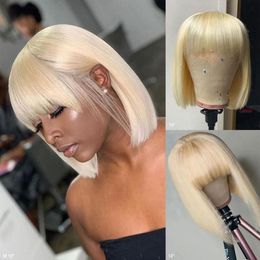 Ishow Brazilian 613 Blonde Colored Short Bob Wigs Straight Human Hair Wigs with Bangs Indian Hair Peruvian None Lace Wigs for Blac261g