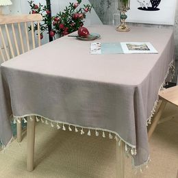 Table Cloth Nordic Solid Colour Tablecloth Bamboo Knot Linen Dining Fabric Tassel American Style Household Rectangular Cover MF590