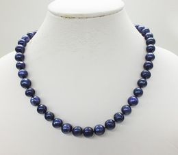 Choker Wholesale! Last Stock! 1PCS 9-10MM Dark Blue Freshwater Pearl Necklace 18"