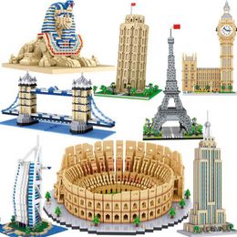 Blocks Architecture Tower London Pair Louvre Micro Model Building Blocks Construction TOY Toys for children FOR GIFT R230718