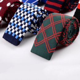 Bow Ties VEEKTIE Brand Novelty Necktes For Men Korean Style Skinny 5cm Woven Knit Women Fel Island Printing Checkerboard Stitching Colors
