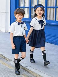 Special Occasions Junior Role Play Navy Sprint School Uniform Summer British Academy Style Graduate Po Shirt Summer Dress Kindergarten Uniform 230717