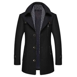 Men's Wool Blends New Boutique Wool Coat Men Autumn Winter Scarf Detachable Long Woolen Coats Casual Wool Blends Jacket abrigo hombre HKD230718