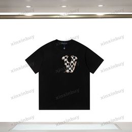 xinxinbuy Men designer Tee t shirt 23ss Paris plaid letter print short sleeve cotton women black white XS-L