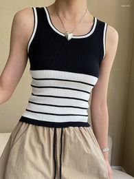 Women's Tanks Women Black White Striped Slim Tank Tops Round Neck Sleeveless Personality Fashion Tide Spring Summer O086