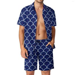 Men's Tracksuits Blue Waves Seigaiha Vacation Men Sets Japanese Print Casual Shirt Set Summer Pattern Shorts 2 Piece Vintage Suit Big Size