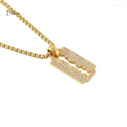 Pendant Necklaces Black Knight Bling Individualized Knife Blade Necklace Gold Color Full CZ Stones Men BLKN0423