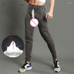 Men's Pants Men Running Sports Outdoor Jogging Sexy Invisible Double Zippers Open Crotch Training Slim Skinny Male Trousers