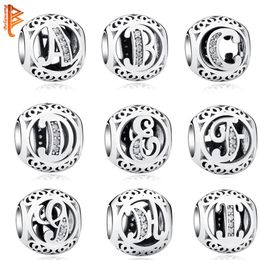 Authentic 925 Sterling Silver Crystal Alphabet A-Z Letter Charms Beads Fit Original Pandora Bracelet Necklace DIY Jewelry Making Q256j