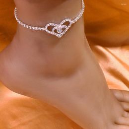 Anklets Stonefans Fashion Double Hollow Heart Anklet Leg Chain For Women Shiny Crystal Rhinestone Bracelet Foot Jewellery