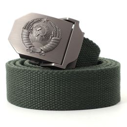 Neck Ties Mens Canvas Outdoor Tactical Army Belt 3D Soviet National Emblem Metal Buckle Unisex Jeans for Men Military Training Belts 230718