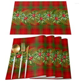 Table Napkin Christmas Placemats Wind Bells Plaid Cotton And Linen Printing Plate Mat Restaurant Bowl