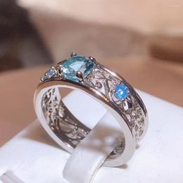 Cluster Rings Fashion Flower Vine Wrapped Women's Ring Alternate Blue Zircon Exquisite Engagement Bridal For Couples