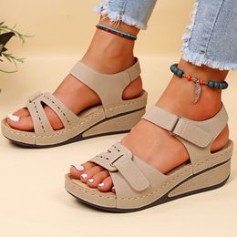 Sandals Women's Roman Wedges Sandals Solid Colour Hollow Large Size Casual Fish Mouth Platform Shoes Beach Slippers Sandales Femme Ete 230717