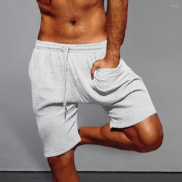 Men's Shorts Men Summer Casual Sport Mid-rise Elastic Waistband Drawstring Pockets Solid Color Knee-length Beach Beachwear