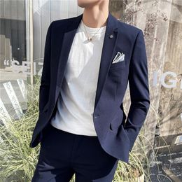 Men's Suits Two-piece Business Suit 2 Peice Set Jacket Pants Dress Korean Slim Fit Man Groom Wedding