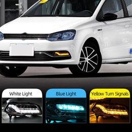 2Pcs Daytime Running Light for VW Volkswagen Polo 2014 2015 2016 2017 flow Yellow Turn signal LED DRL Fog lamp190z