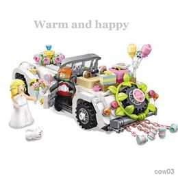 Blocks Love Luxury Wedding Car Vehicle Flower Balloon Model DIY Mini Blocks Bricks Building Toy for Children Gift R230718