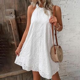 Casual Dresses Summer Dress French Temperament White Bohemian Seaside Resort Style Sexy Loose Hanging Neck Character Sleeveless Short