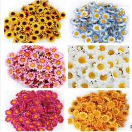 Decorative Flowers Diy Garland Material 100 Small Daisies Sunflowers Hand-Decorated Flower Heads Silk Artificial Fake