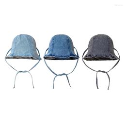 Berets Solid Colour Bucket Hat Outdoor Sports Anti-Uv Fisherman Hats For Adult Teenagers Sunproof Wide Brim Jeans Fabric