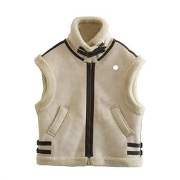 lu Fur Vest Women Faux Sheepskin Fur Waistcoat Chic Lady Faux Leather Fleece Warm Vest Woman Sleeveless Jacket Fall Winter