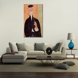 Abstract Portrait Canvas Art Man with A Pipe (the Notary of Nice) Amedeo Modigliani Painting Handmade Contemporary Home Decor