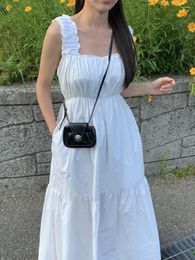 Casual Dresses South Korea 2023 Summer Strap Dress Female French Temperament Square Collar Waist Break Skirt Holiday Wind Long