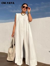 Women s Jumpsuits Rompers CM YAYA Women Sleeveless Straight Wide Leg Jumpsuit Streetwear Elegant Chic Loose Playsuit Romper Set Outfits Overall 230718
