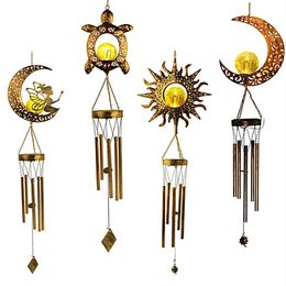 Garden Decorations Solar Outdoor Lights Waterproof Moon Sun Fairy Wind Chimes Led For Holiday Party Home Decor Street Decoration 230717