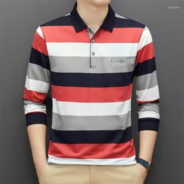 Men's Polos 95% Cotton Polo Shirt Men Long Sleeve Multi-color Striped Autumn And Winter Clothing Korean Style Male Tops Tees