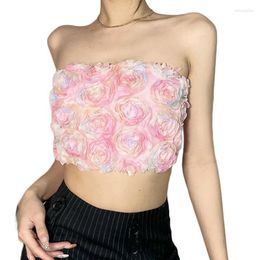 Women's Tanks Women Tube Tops Flower Clothes Summer 2023 Tank T-shirts Corset Crop Vintage Aesthetic Clothing Streetwear