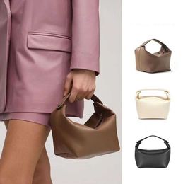 The Row Half Moon Bag In Smooth Leather Women Designer With Flat Shoulder Strap And Curved Zipper Closure Clutch Tote Suded Lining Niche high sense